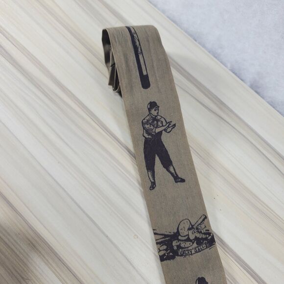 Vintage Square Bottom Rooster Tie Baseball Old Fashioned Necktie Black Graphic - Picture 3 of 9